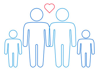 A schematic depiction of a family couple of gay men with children