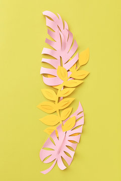 Exotic tropical handcraft leaf application made from colored pap