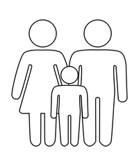 A schematic depiction of a hetero family couple man and woman with children, icon
