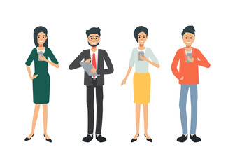 Fototapeta premium Social media concept people. Group of office people character. All member Using application.
