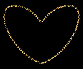 Thick golden chain - heart frame. Jewelry decoration.