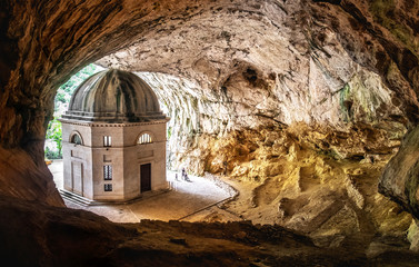 church inside cave in Italy - Marche - the temple of Valadier church near Frasassi caves in Genga Ancona - obrazy, fototapety, plakaty
