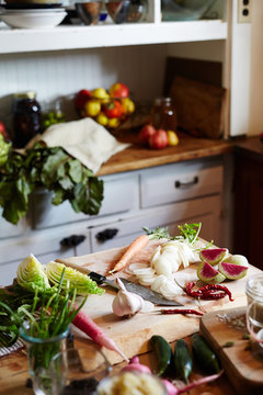 Vegetables on cutting board for recipe