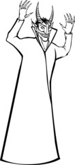 Demon with his hands up. Monochrome vector, isolated, stylized image.