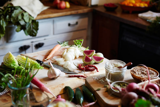 Vegetables on cutting board for recipe
