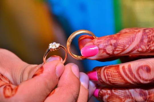 Maharashtrian Wedding Ritual - Sakharpuda (Engagement) ritual - An Indian  bride and groom holding rings in their hands during a Hindu ring ceremony,  Soft focus Stock Photo | Adobe Stock