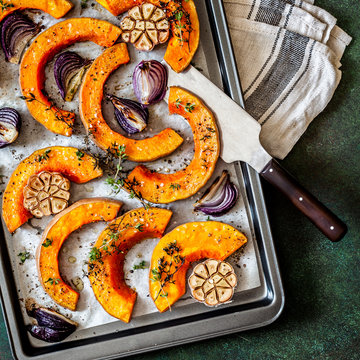 Roasted Squash Slices with Red Onions