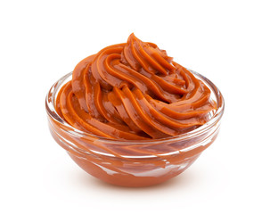 Boiled condensed milk, caramel cream isolated on white background