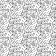 Monochrome Seamless Pattern with Floral Motifs