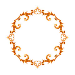 Baroque style elements. Watercolor hand drawn vintage engraving floral scroll filigree design frame.