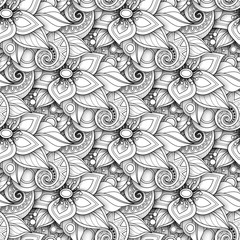 Monochrome Seamless Pattern with Floral Motifs