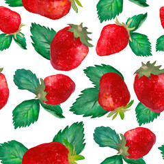 Strawberry Seamless pattern.Watercolor art. Handmade illustration.