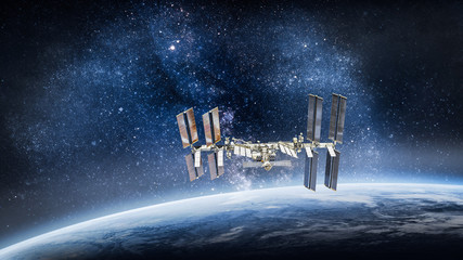 Obraz na płótnie Canvas International space station. ISS station on orbit of the Earth planet. Elements of this image furnished by NASA