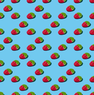 Gummy Strawberry Pattern on Bright Blue