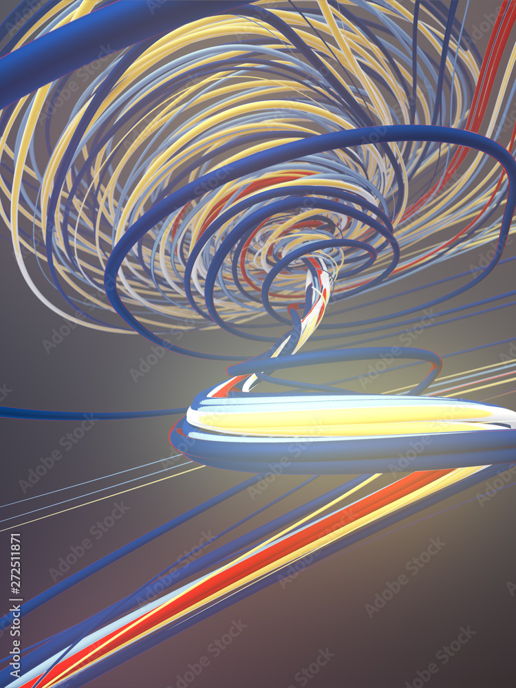Poster Interlacing abstract colored curves. Computer generated geometric pattern. 3D rendering