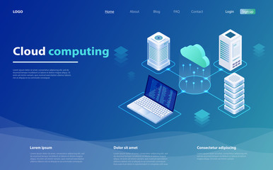 Cloud Computing Concept. Cloud computing technology users network configuration isometric advertisement poster.