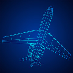 Private Jet Plane Abstract polygonal wireframe business luxury twin engine airplane. Travel aircraft, tourism and vacation concept. Wireframe low poly mesh vector illustration