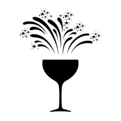 Icon of wine glass and fireworks. Festive celebration and party time. Vector Illustration