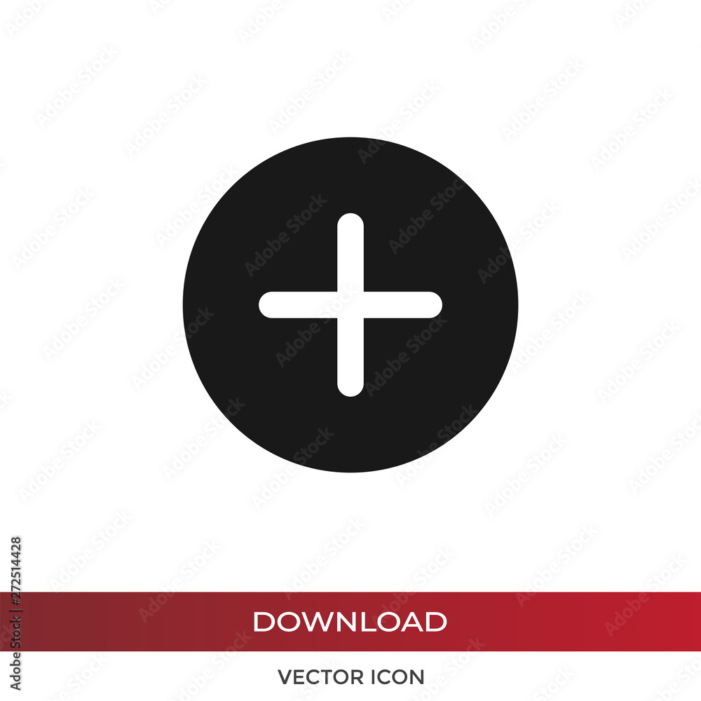 Aufkleber plus vector icon, add symbol in modern design style for web site and mobile app