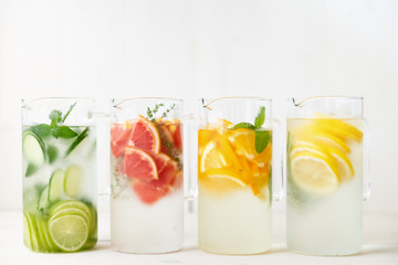 Refreshing lime, lemon, red grapefruit, peach, kiwi and cucumber infused water