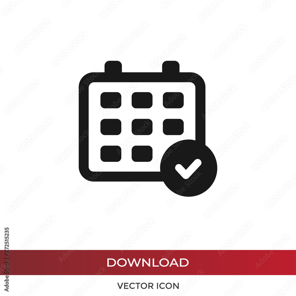 Aufkleber calendar and checked vector icon in modern design style for web site and mobile app