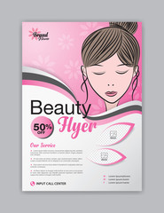 Beauty flyer template, Magazine ad, cosmetics poster, leaflet salon, brochure spa, advertisement, a4 layout, graphic design, printing, creative idea, women vector illustration