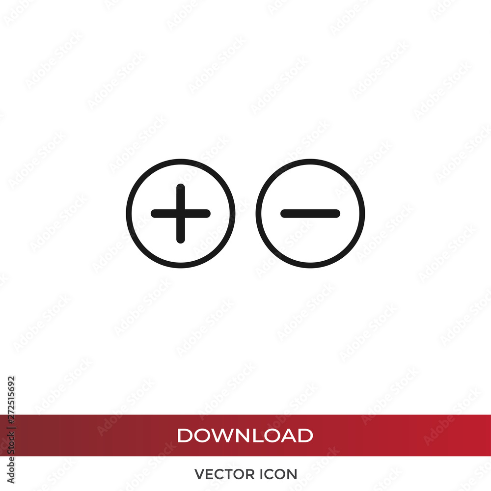 Aufkleber plus and minus vector icon in modern design style for web site and mobile app