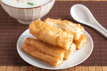 chinese bread stick with congee, chay quay