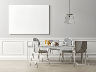 Poster in dining room, Scandinavian style 3d rendering, 3d illustration