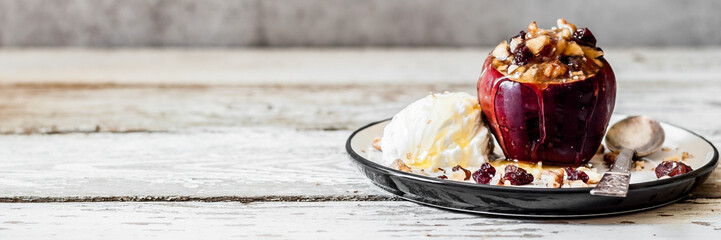 Baked Stuffed Apple with Ice Cream