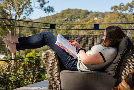 high school student studying at home