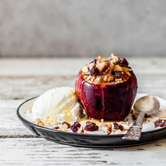Baked Stuffed Apple with Ice Cream
