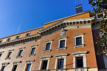 Facade of typical Buildings and streets in City of Madrid, Spain