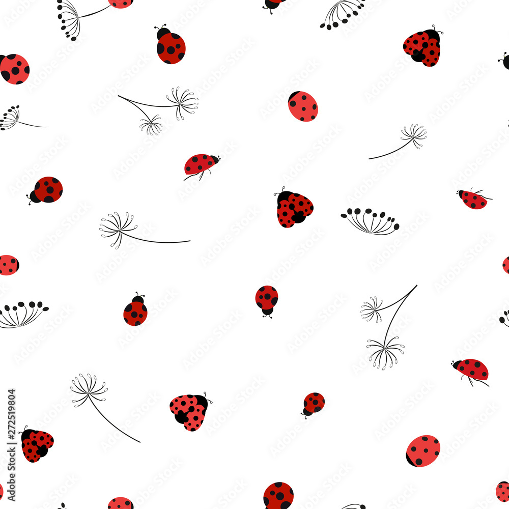 Wall mural Lady bug and dandelion pattern