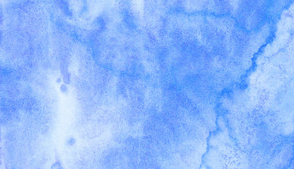 Blue aquarelle painted paper textured canvas for vintage design, invitation card, template. Creative background, smeared light turquoise frame. Simple sky shades color watercolor illustration