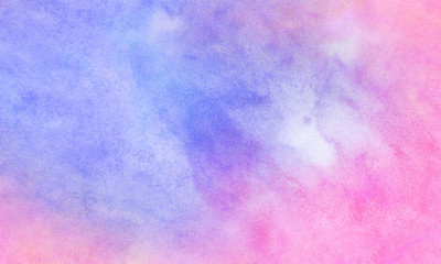 Beautiful fantasy colorful aquarelle paper textured ink effect grungy wet pastel illustration for design. Simple blue, purple and pink shades watercolor background for vintage card, retro template