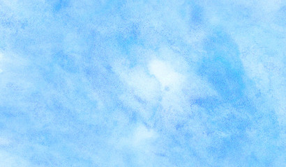 Blue aquarelle painted paper textured canvas for vintage design, invitation card, template. Creative background, smeared light turquoise frame. Simple sky shades color watercolor illustration