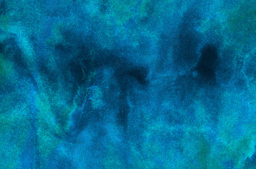 Dark aquarelle painted ink canvas for modern creative design. Blue neon watercolor on deep black paper illustration. Lightning night sky and thunder background