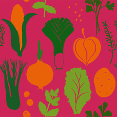 Colorful Vegetables Seamless Pattern.