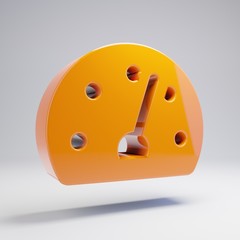 Volumetric glossy hot orange tachometer icon isolated on white background.