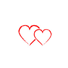 Two hearts grunge style icon, Brush drawing vector heart, isolated on white