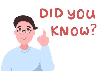 A man in glasses with his index finger raised. Hand drawn Question 