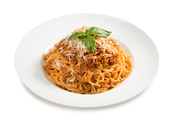pasta bolognese on white background  