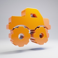 Volumetric glossy hot orange monster truck icon isolated on white background. © Whitebarbie