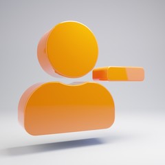 Volumetric glossy hot orange delete user icon isolated on white background.