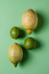 Yellow lemons and green limes from above