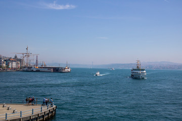View of Bosphorus from Galata Bridge in Istanbul.
