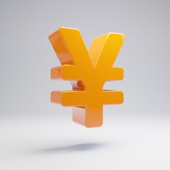 Obraz premium Volumetric glossy hot orange yen icon isolated on white background.