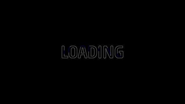 LOADING Text Shape With Blue-White Light Animation On Black Bacground,Minimalist Concept.