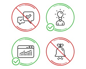 Do or Stop. Approve, Education and Website statistics icons simple set. Bell sign. Accepted message, Human idea, Data analysis. Alarm signal. Business set. Line approve do icon. Prohibited ban stop